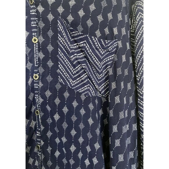 Lane Bryant Indigo Tribal Pattern Blouse 26/28 - Picture 7 of 9